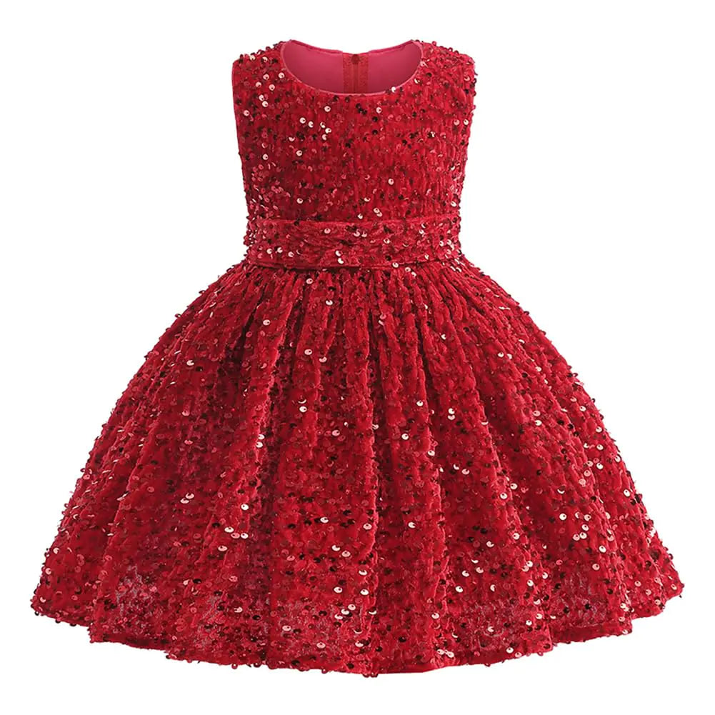 IDOPIP Flower Girls Sequin Velvet Tutu Dress for Kids Baby First Christmas Birthday Wedding Party First Communion Dresses Little Princess Pageant Formal Valentines Bowknot Gown Red 5-6 Years