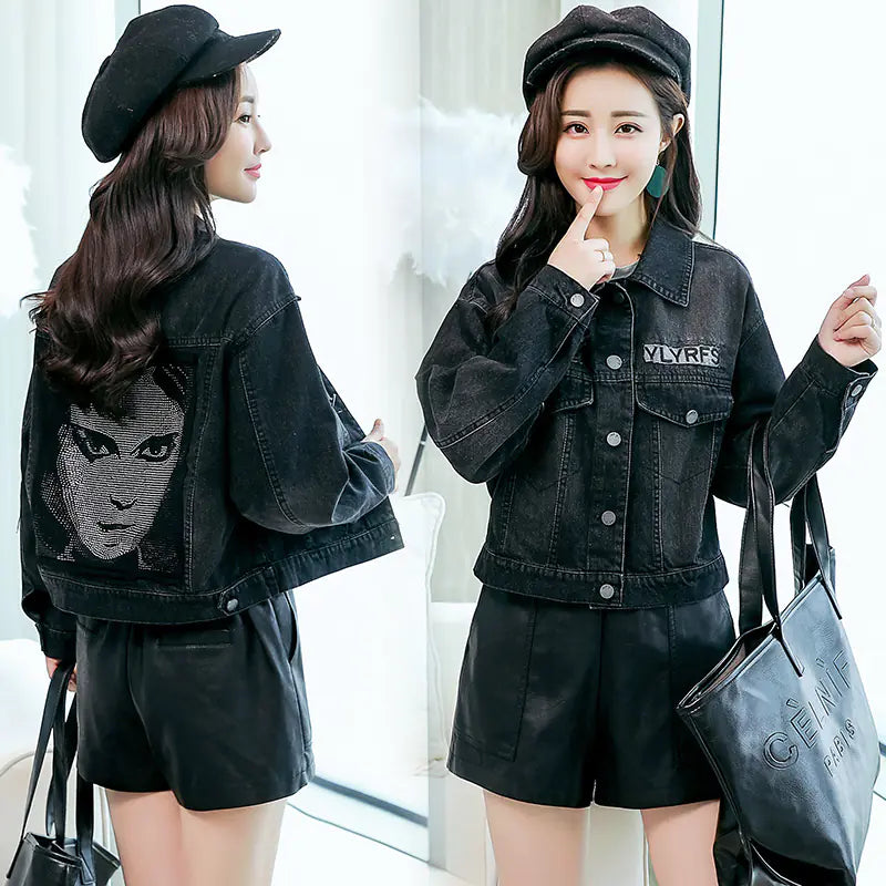 Fitted Short Leather Jacket and Denim Jacket Combo