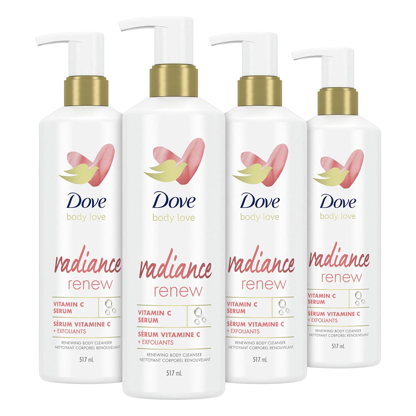 Dove Body Love Body Cleanser Radiance Renew 4 Count For Dull Skin Exfoliating Body Wash with Vitamin C Serum 17.5 fl oz