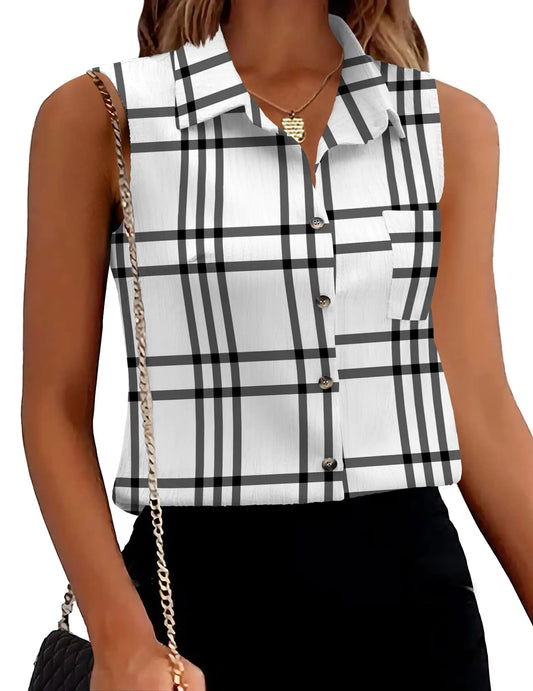 Zeagoo Womens Sleeveless Button Down Shirts V Neck Solid Tank Tops Basic Loose Blouses Casual Office Shirts