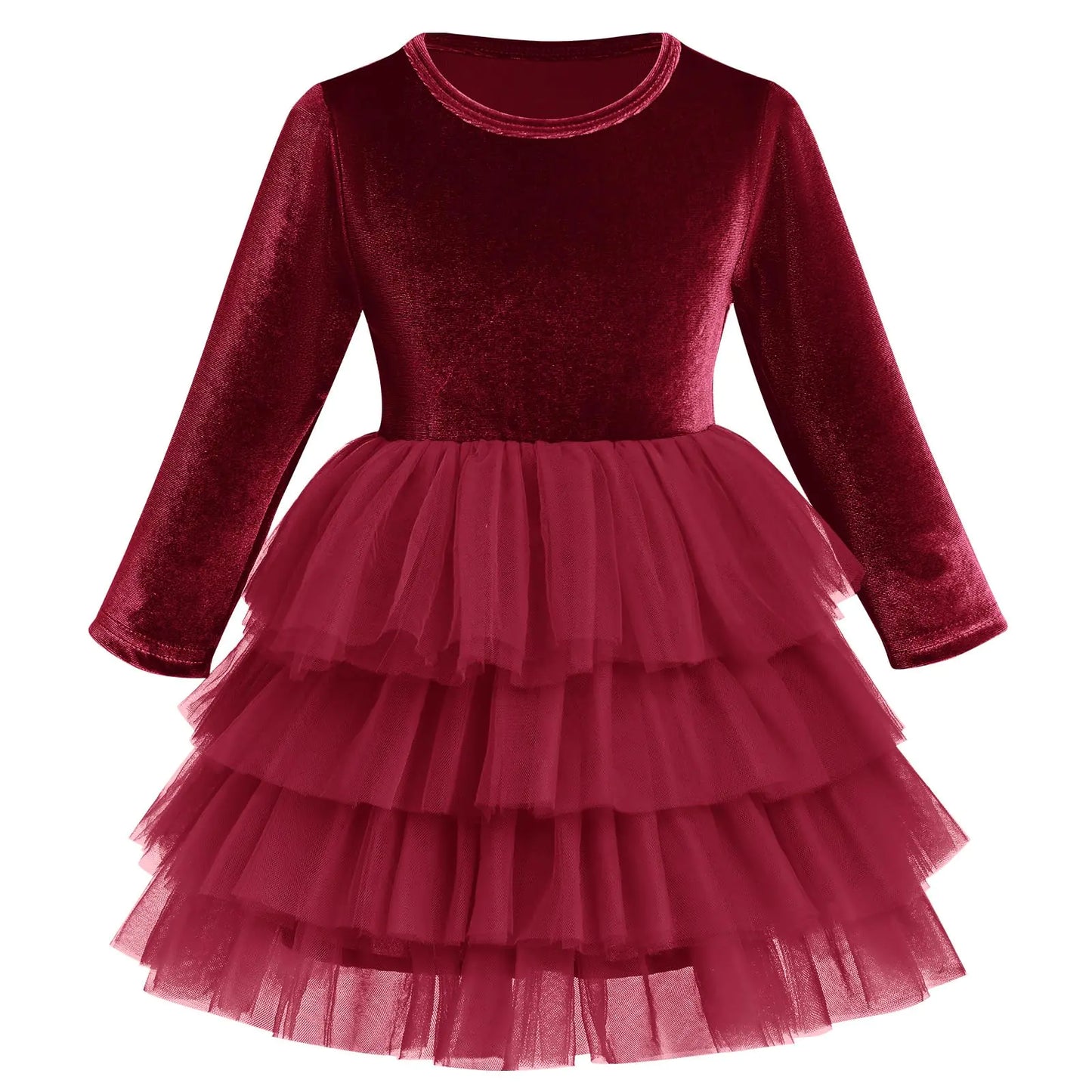 Toddler Girls Velvet Dress Long Sleeve Christmas Dresses for Baby Girls Burgundy Flower Girl Tutu Tulle Dress Fall Winter Fancy Party Twirl Dress Vestidos Elegantes para Ni?as Wine Red 5-6 Years