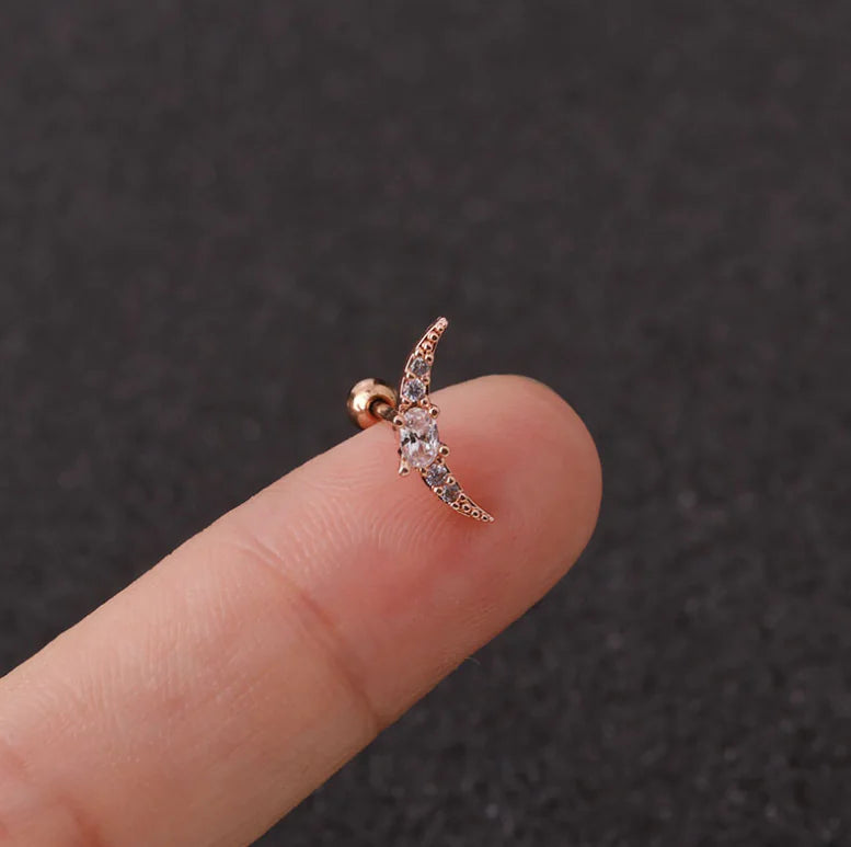 Stainless Steel Star Zirconia Screw Earrings (Pierced)