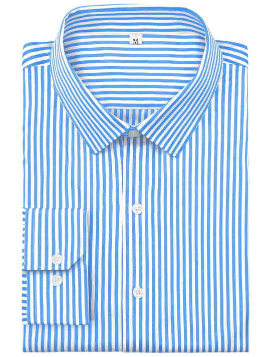 GIANZEN Light Blue Long Sleeve Shirt Mens Dress Shirts Striped for Men Mens Button Down Regular Fit Formal Business Collar Light Blue Size M Tall