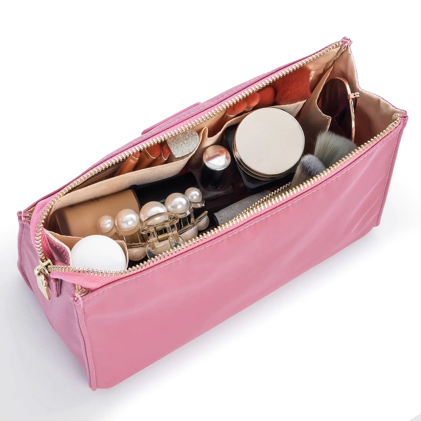 Vercord Nylon Purse Organizer Insert for Hangbags Comestic Storage Toiletry Kit Bag in Bag with Zipper Pocket Pink M