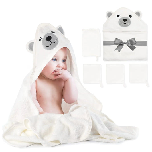 Momcozy Baby Bath Towel Set Baby Towel with Hood and Baby Washcloth|Baby Bath Glove Extremely Soft Breathable Suitable for Girls and Boys