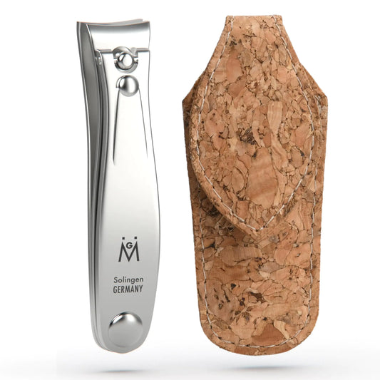 GERMANIKURE Professional Nail Clipper - FINOX Surgical Stainless Steel Manicure and Pedicure Tools in Cork Case- Ethically Made in Solingen Germany - Travel Size Nail Care