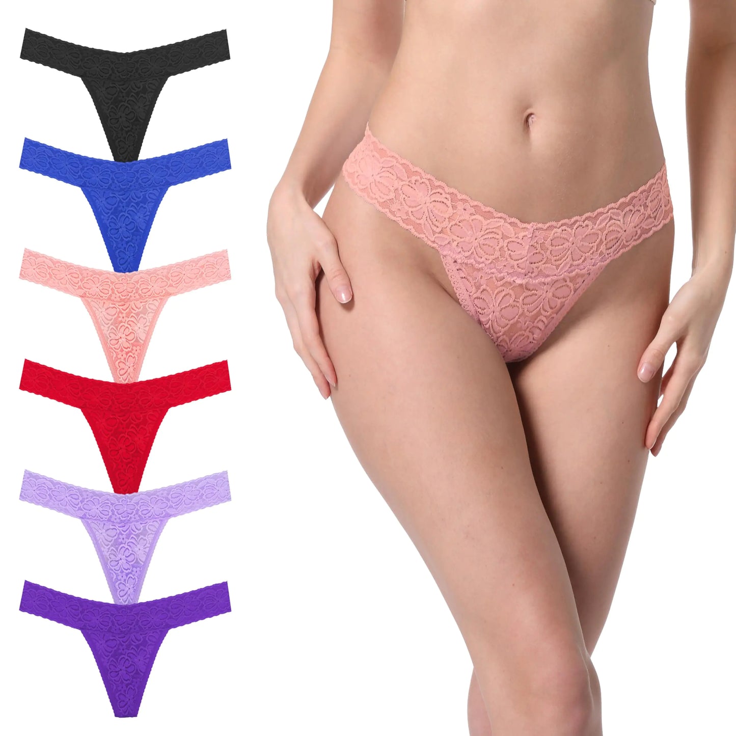 Low Waistand Sexy Lace Soft Strecth Thongs For Women Underwear Size Large Pack 6 Pieces Bright