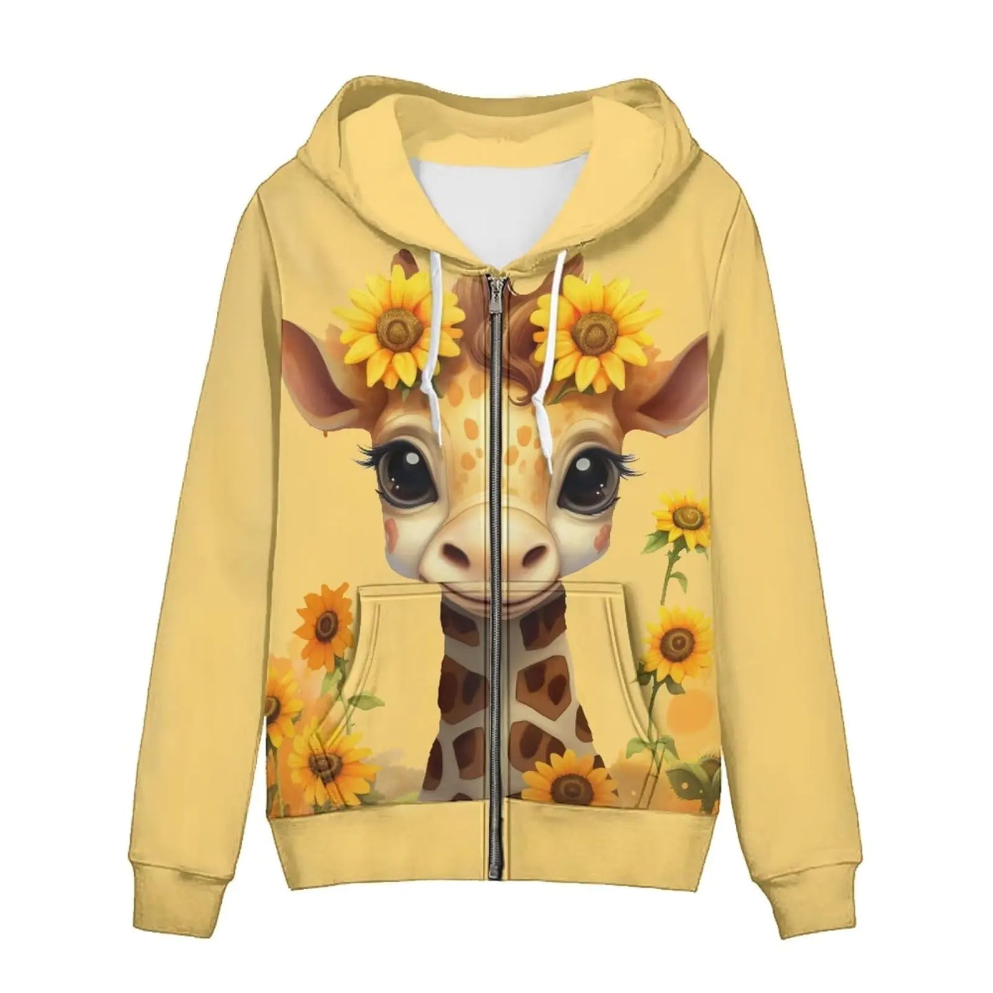 Showudesigns Sunflower Giraffe Zip Up Hoodies for Women Jacket Oversized 4XL Yoga Clothing Teens Girls Outfits Fall Pullover Tops Long Sleeve Y2K Sweatshirts Daisy Coat Yellow