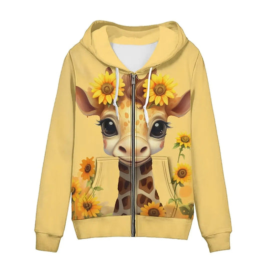 Showudesigns Sunflower Giraffe Zip Up Hoodies for Women Jacket Oversized 4XL Yoga Clothing Teens Girls Outfits Fall Pullover Tops Long Sleeve Y2K Sweatshirts Daisy Coat Yellow