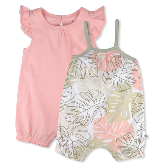 HonestBaby Multipack Short Romper Sets and Dresses 100% Organic Cotton for Infant Baby and Toddler Boys Girls Unisex Pink Avocado Leaf 6-9 Months