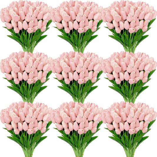 100 Pcs Artificial Tulip Real Touch Flowers False PU Tulips Faux Latex Bouquet Flower Centerpieces Arrangement Wedding Bridal Bouquet for Christmas Holiday Garden Home Decorations Party (Light Pink)