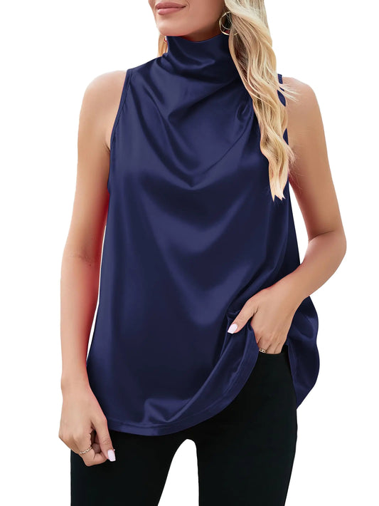 Famulily Sleeveless High Turtlenecks for Women Cowl Neck Tank Tops for Women Navy XXL