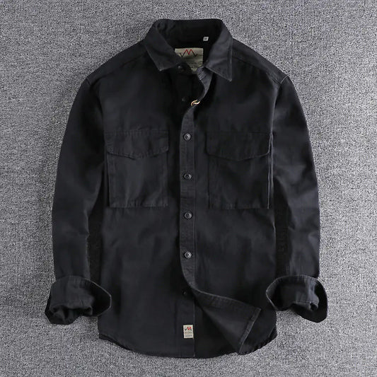 2021 Japanese Retro Workwear Pocket Shirt for Men