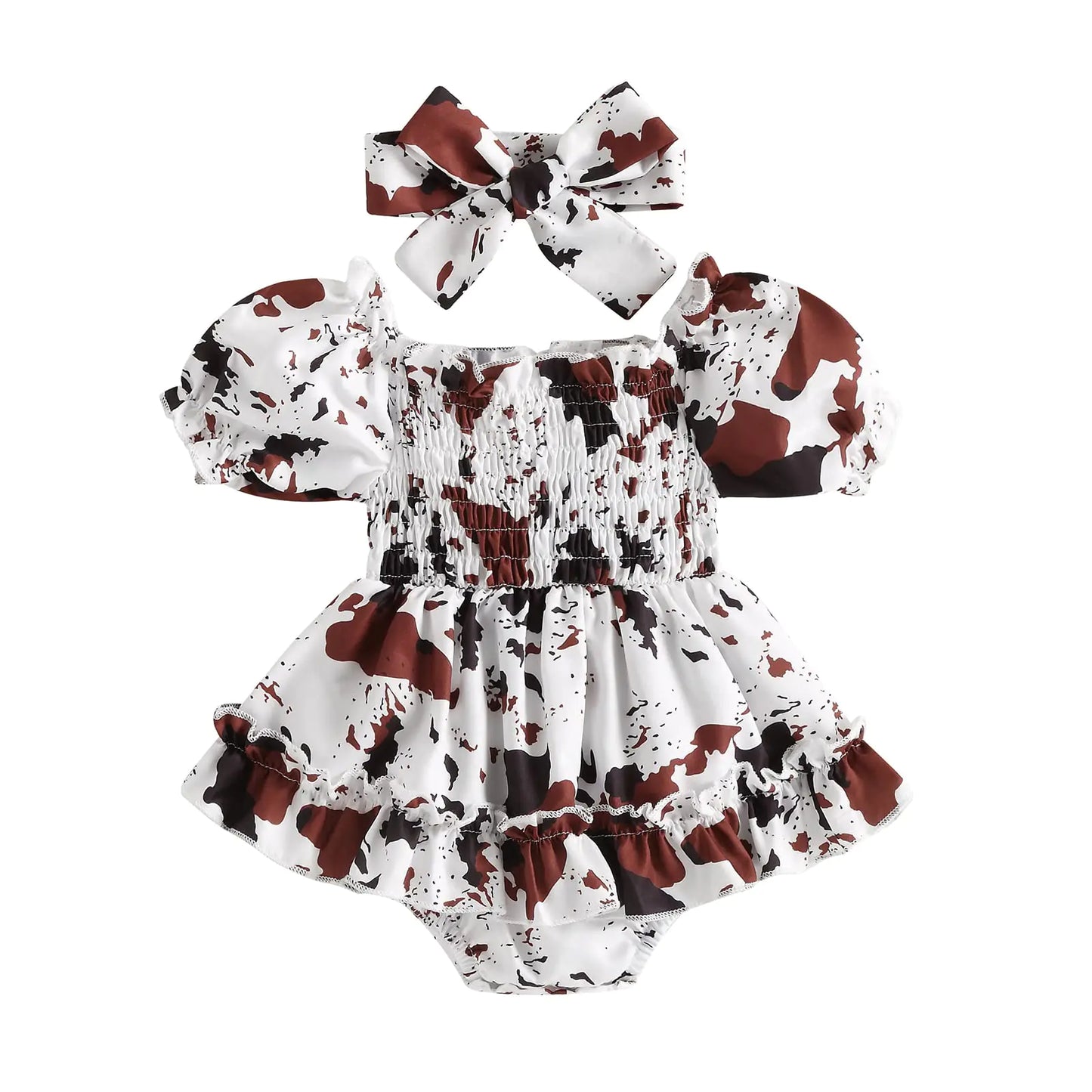 YINGISFITM Infant Baby Girl Bubble Romper Ruffled Dress Cow Print Onesie Summer Dresses Cute Clothes and Headbands (Cow Print Romper0-6 Months)