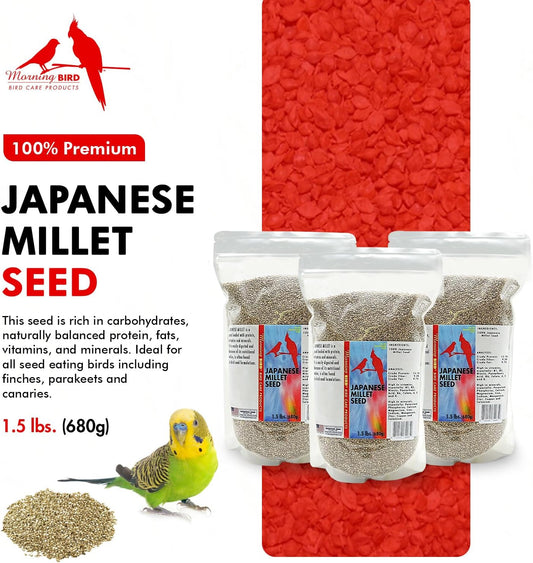 Japanese Millet Seed - Healthy & Nutritious Pet Bird Food to Support Health - Rich in Vitamins and Supplements – Ideal Bird Feed for All Seed Eating Birds 4.5 Lbs (3-Pack, 1.5 Lbs Each)