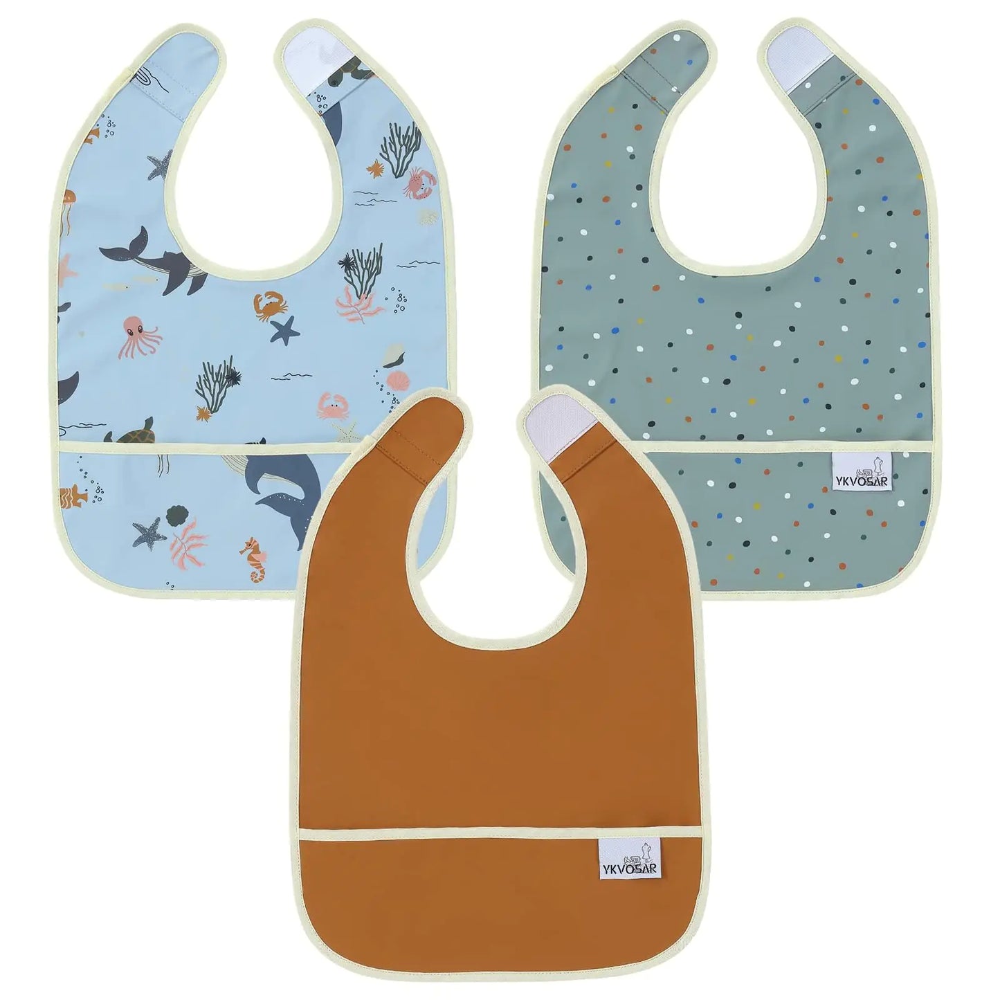 YKVOSAR Baby Bibs for Eating Waterproof Baby Bibs Baby Feeding Bibs 3 Packs Washable Baby Food Bibs 6-24 Months (marine animals)