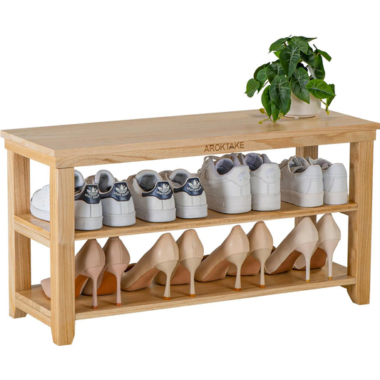 Aroktake Shoe Rack Bench Wooden Shoe entryway Bench Shoe Organizer for Hallway Living Room(Natural 31.5”)