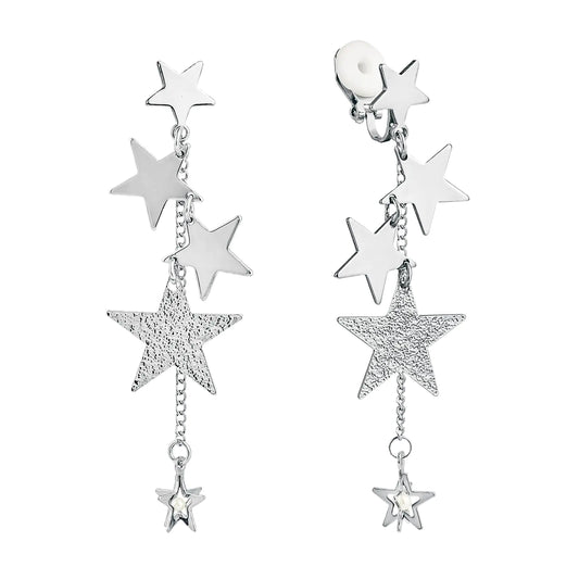SELOVO Trendy Women Star Dangle Drop Clip on Earrings for Women Silver Tone