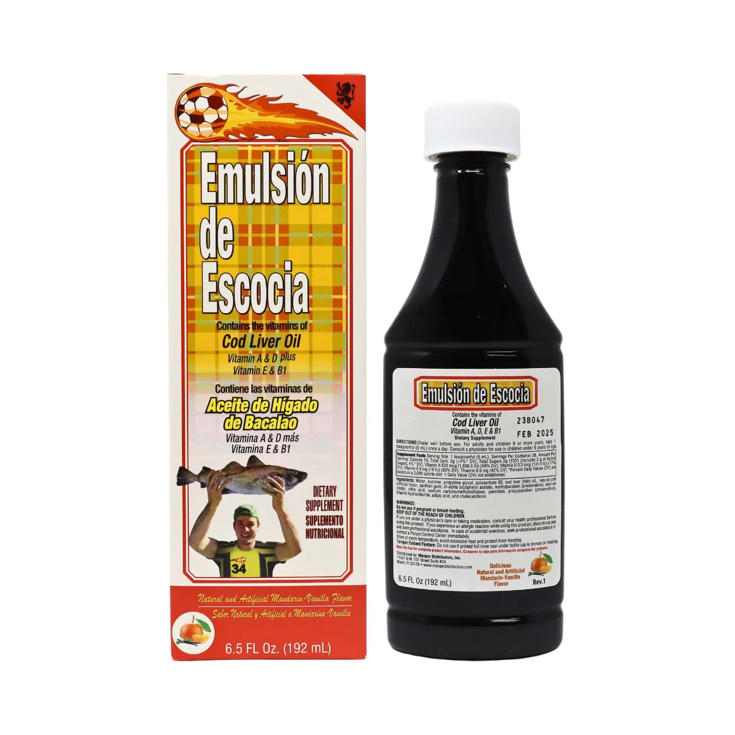 Emulsion De Escocia Cod Liver Oil - Dietary Supplement with Vitamins A B1 D and E Vanilla Flavor 6.5 Fl Oz
