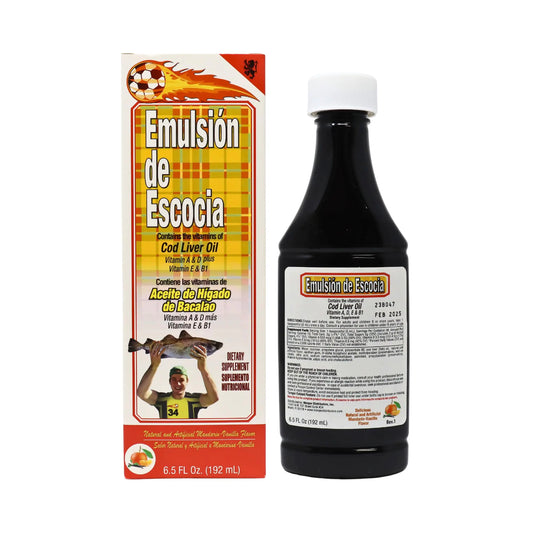 Emulsion De Escocia Cod Liver Oil - Dietary Supplement with Vitamins A B1 D and E Vanilla Flavor 6.5 Fl Oz