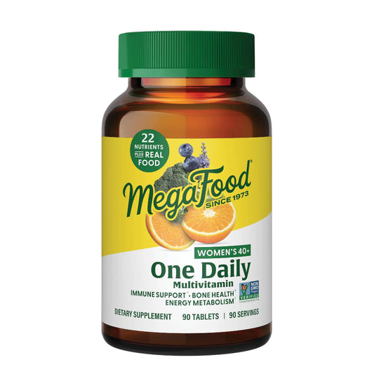 MegaFood Womens 40+ One Daily Multivitamin for Women with Vitamin B12 Vitamin B6 Vitamin C Vitamin D Zinc & Iron – Plus Real Food - Immune Support - Bone Health - Non-GMO - Vegetarian - 90 Tabs