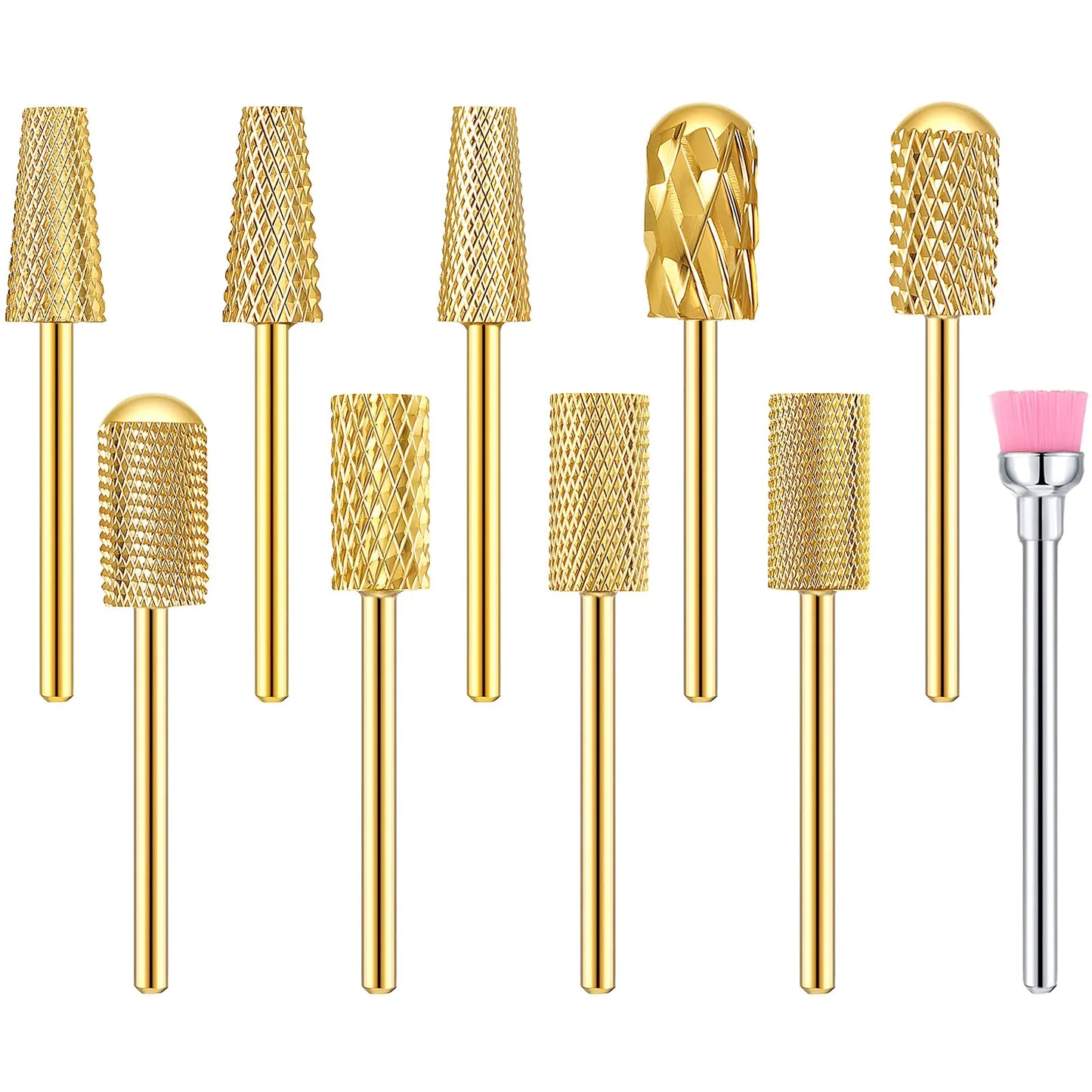 10 Pcs Nail Drill Bits Set Tungsten Carbide Nail Bits for Nail Drill Remove Acrylic Nail Gel Nail Polish 3/32 Inch Bits Manicure Pedicure Tools for Salon Home Nail Supplies(Gold)