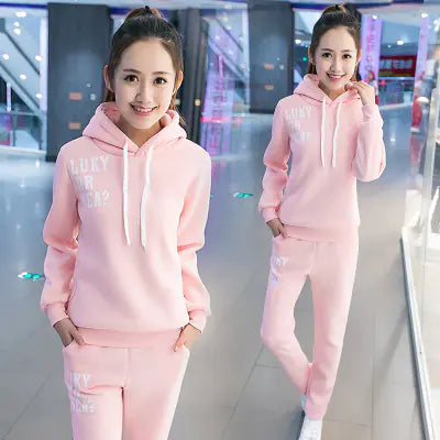 Plus Size Korean Style Thickened Hoodie Tracksuit Set