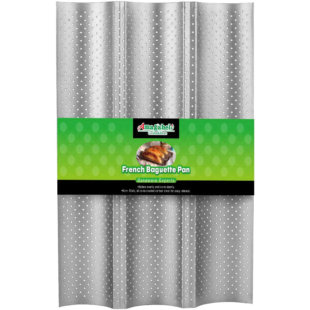 AMAGABELI GARDEN & HOME French Baguette Pans for Baking 15”x9.6” Nonstick Carbon Steel 3 Loaf Perforated Bread Tray Bake Mold Toast Bakeware Silver BG283