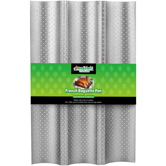 AMAGABELI GARDEN & HOME French Baguette Pans for Baking 15”x9.6” Nonstick Carbon Steel 3 Loaf Perforated Bread Tray Bake Mold Toast Bakeware Silver BG283