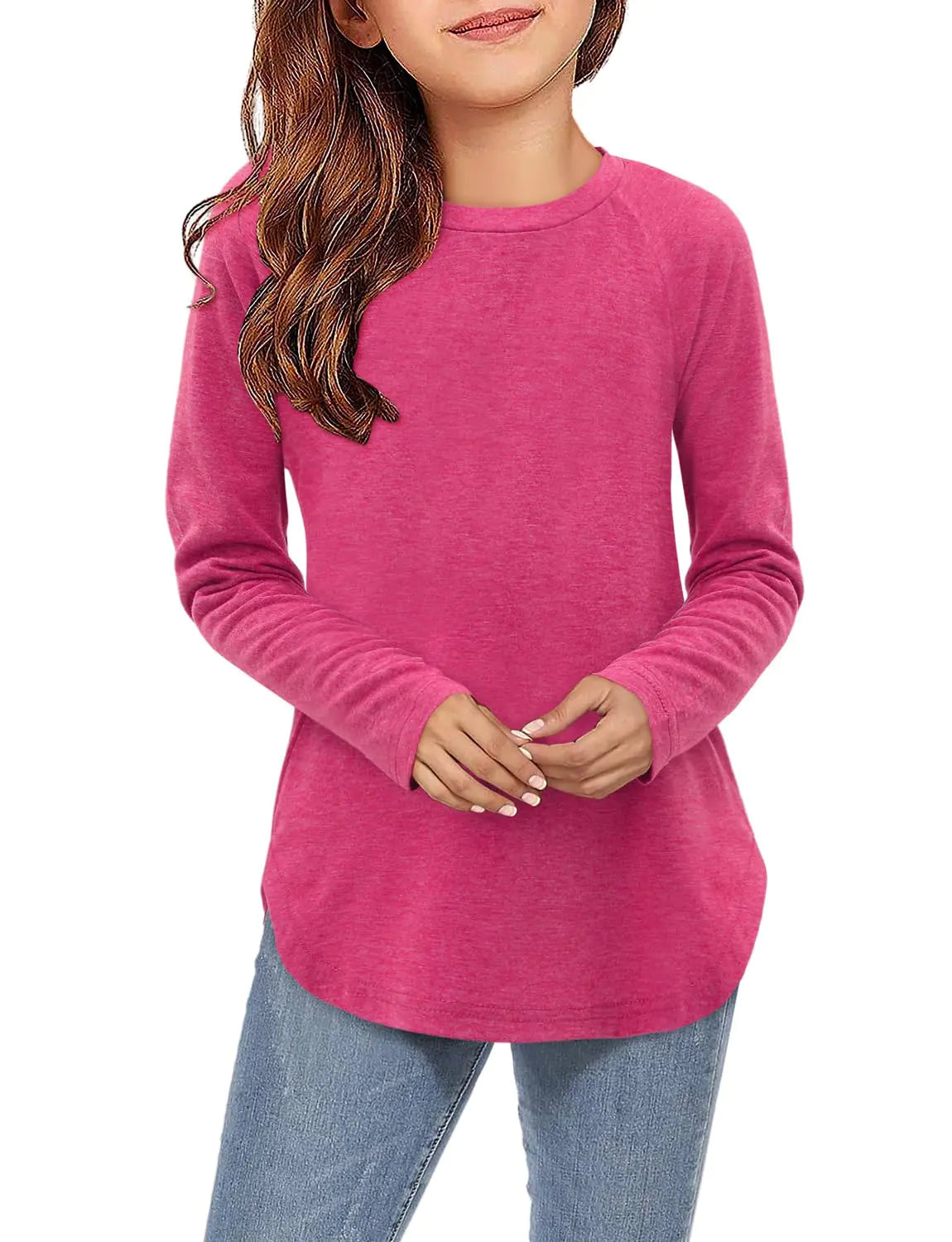 storeofbaby Solid Tops for Girls Tween Casual Long Sleeve Blouses Curve Hem Shirts 9-10 Years
