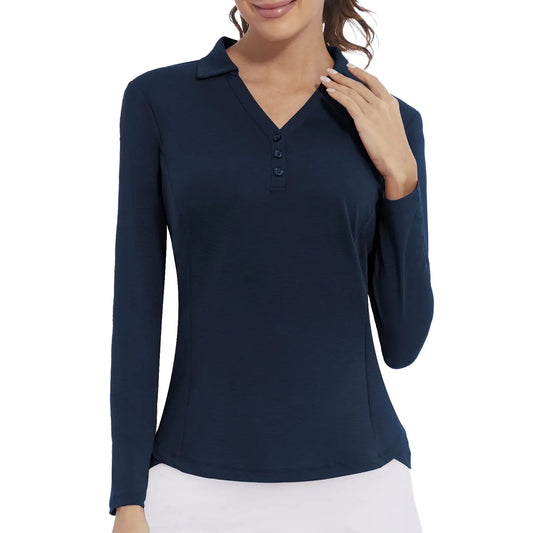 Womens Polo Shirt Long Sleeve Golf Quick Dry T Shirts UPF 50+ Athletic Casual Work Shirts Tops for Women(Navy Blue3XL)