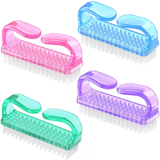 Larbois Handle Grip Nail Brush Hand Fingernail Brush Cleaner Scrubbing Kit Pedicure for Toes and Nails Men Women (4 Pack) (Color-2)