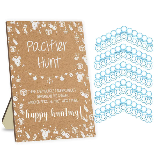 Baby Shower Pacifier Hunt Baby Pacifier Hunt Rustic Baby Shower Games Set for Baby Shower Baby Pacifier Hunt Sign Board 50 Blue Acrylic Pacifiers for Party