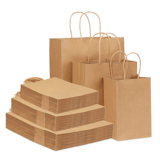 Moretoes 105pcs Paper Bags with Handles (8/10/12.6Inch) 35 Per Size Gift Bags Bulk Assorted Size Kraft Paper Bags Retail Bags for Small Business Shopping Bags Party Favor Bags Merchandise Bags