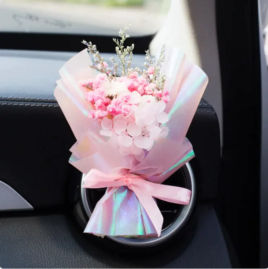 Car Vent Aromatherapy Perfume with Handmade Eternal Dried Rose Bouquet