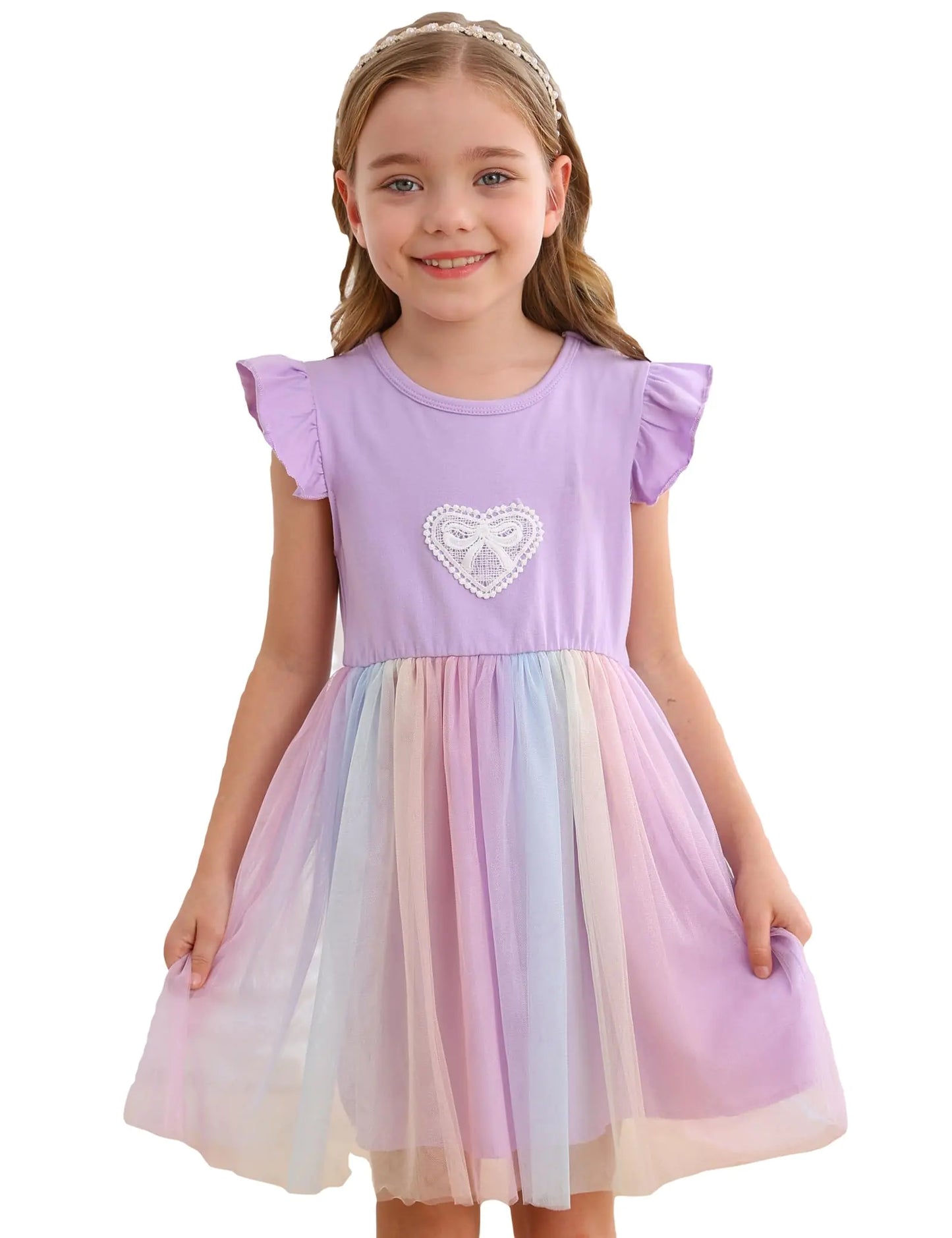 Toddler Girls Tutu Summer Dresses Short Sleeve Birthday Party Tulle Dresses for Girl Purple 4-5T
