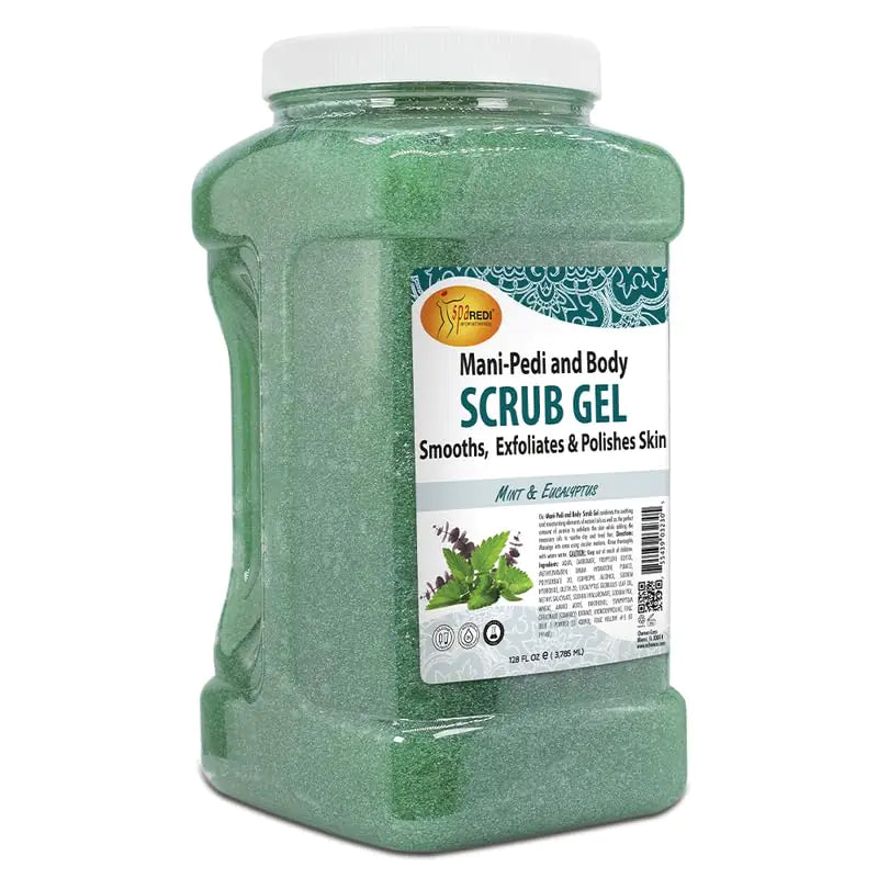 SPA REDI - Exfoliating Scrub Pumice Gel Mint and Eucalyptus 128 Oz - Manicure Pedicure and Body Exfoliator Infused with Hyaluronic Acid Amino Acids Panthenol and Comfrey Extract