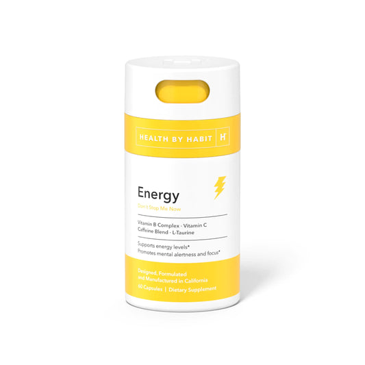 Health by Habit Energy Supplement (60 Capsules) - Natual Caffeine Blend Vitamins B & C Supports Energy Levels Promotes Mental Alertness and Focus Vegan Non-GMO Sugar Free (1 Pack)