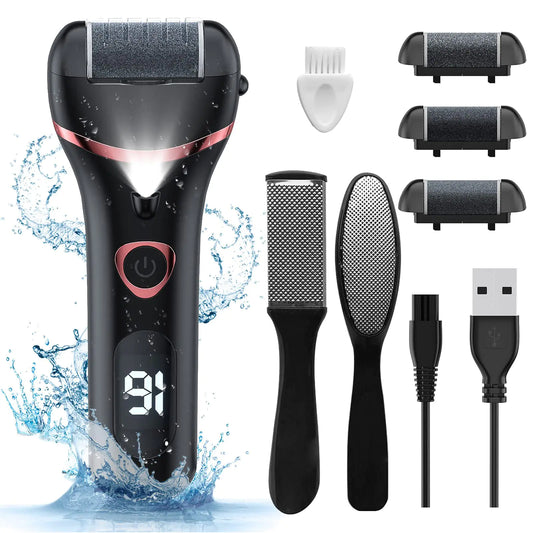 Electric Foot Callus Remover Rechargeable Portable Electronic Foot File Pedicure Kits Waterproof Foot Scrubber File Professional Pedicure Tools Foot Care for Dead Skin Ideal Gift 3 Rollers