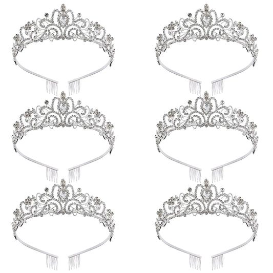 Halloween Tiara for Women Elegant Princess Crown with Combs Crystal Tiara Crowns for Women Girls Tiaras for Women Bridal Wedding (Silver/6 Pack)