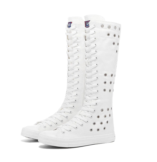 Momuk Girls Women Stylish Canvas Knee High Boots Causal Sneakers School Shoes Size 10 B(M) US White