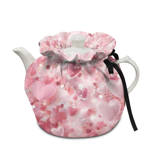 Xoenoiee Pink Heart Print Tea Cosy Kitchen Tea Pot Dust Cover Teapot Cozy Warmer Tea Pot Cover Insulation Tea Kettle Quilt for Home Kitchen Table Tea Party
