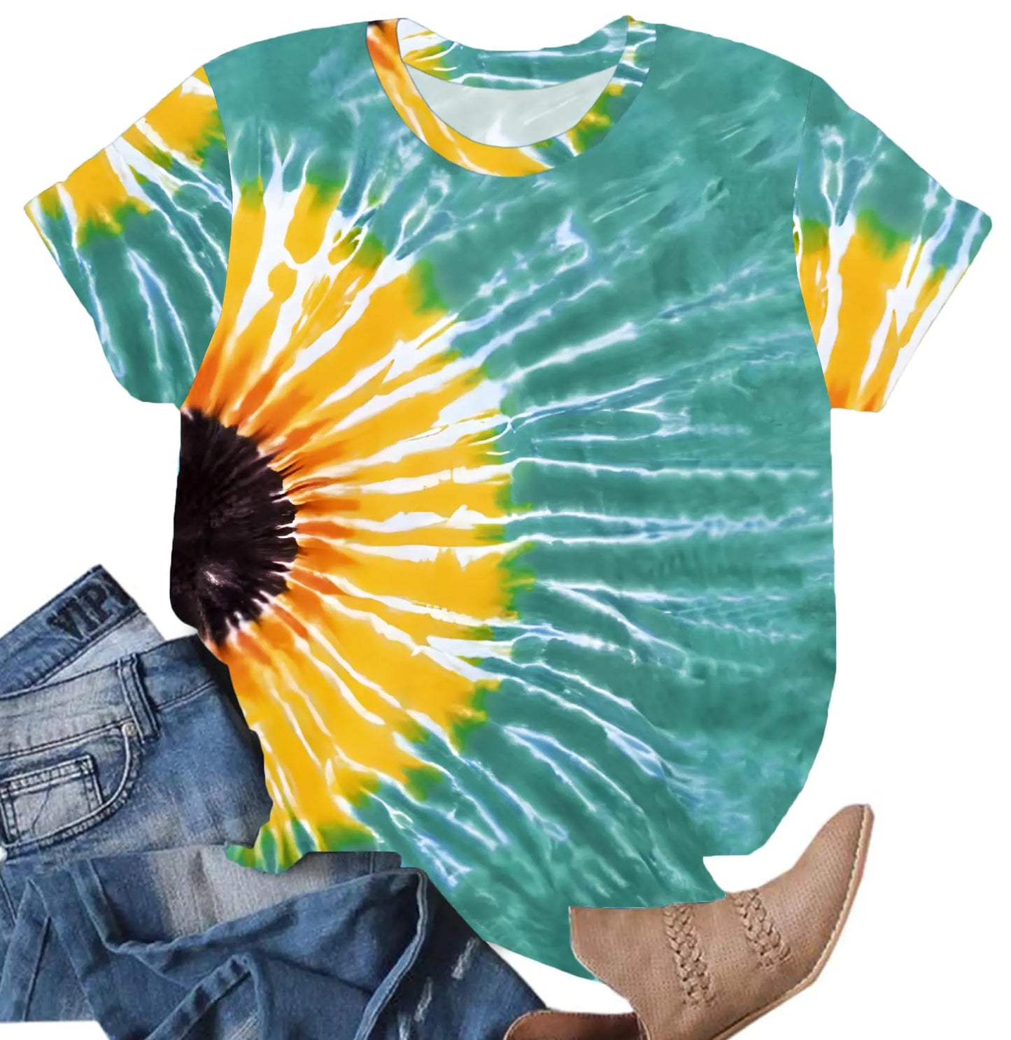 Tie Dye T Shirts for Women Rainbow Shirts Funny Short Sleeve Tops