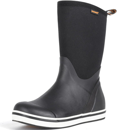 Showave Womens Deck Boots Mid Calf Rain Boots Waterproof Non-slip Insulated Rubber Boots Durable Mud Boots for Cold Day (BlackSize 10)
