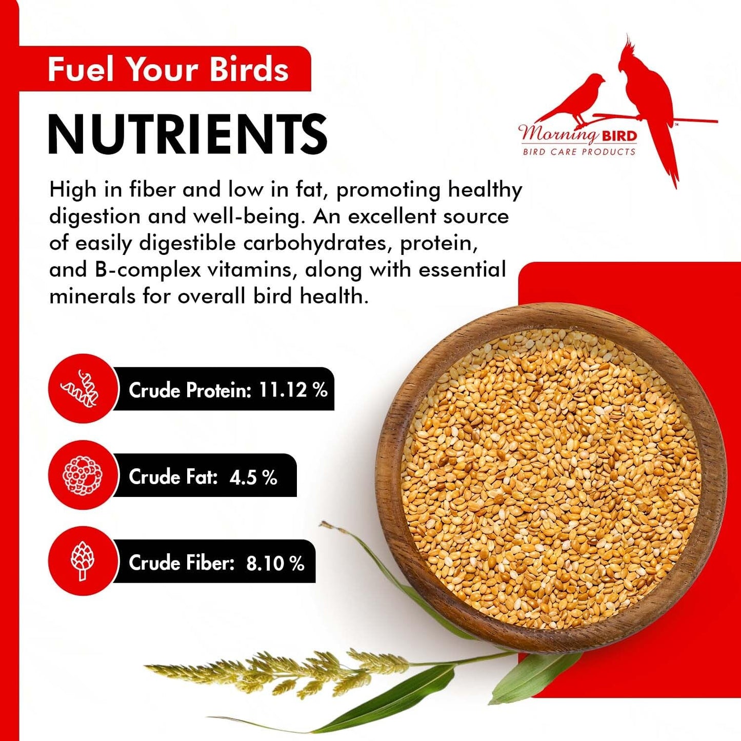Golden German Millet – Bird Seed & Parakeet Food with Protein, Vitamin B & Fiber – Easy-To-Digest Millet Seed, Natural Food & Daily Nutrition Supplement for All Type of Bird 1.5 Lbs