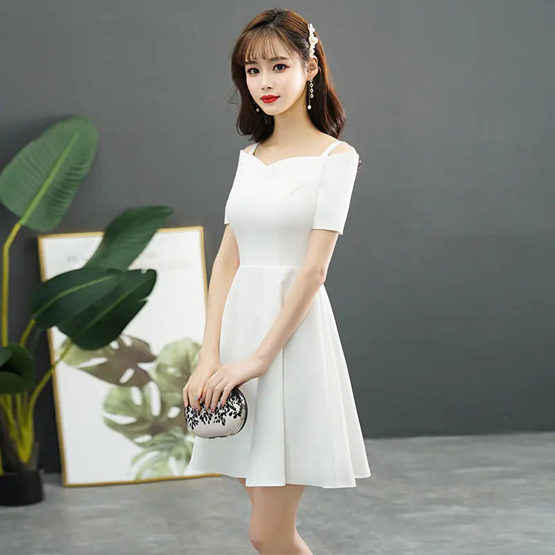 White Evening Dress for Women - Off-Shoulder Mini Dress