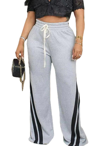 Voghtic Wide Leg Sweatpants Women Striped Drawstring Hight Waisted Loose Casual Pants Lounge Baggy Jogger Track Trousers Grey