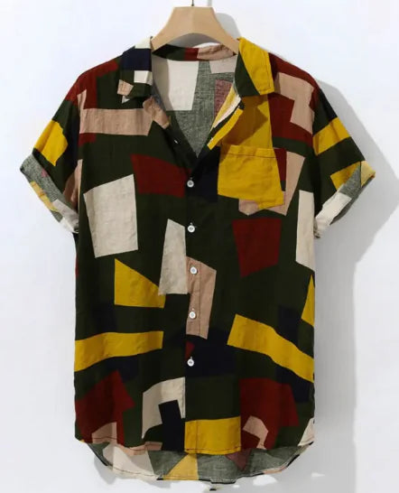 Floral Patterned Short Sleeve Cardigan Shirt for Men