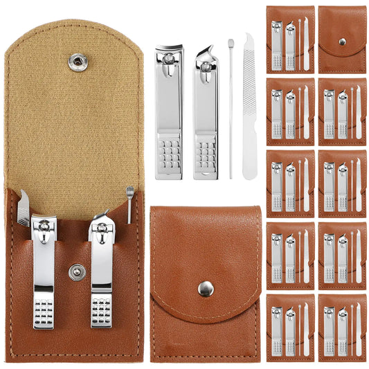 Geosar 12 Sets Manicure Set Nail Clippers Pedicure Kit Stainless Steel Professional Pedicure Set Grooming Kits Nail Care Tools with Luxurious Travel Case for Nail Care (Brown)
