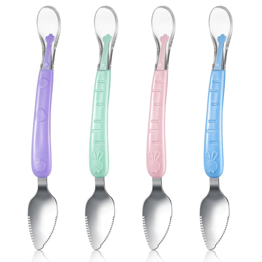 Lallisa 4 Pcs Double Head Baby Silicone Food Spoon Baby Fruit Scraping Mud Spoon Soft Baby Feeding Spoon Baby Food Scraper Spoon for Infants Baby Fruit Scraping Feeding (Multicolor)